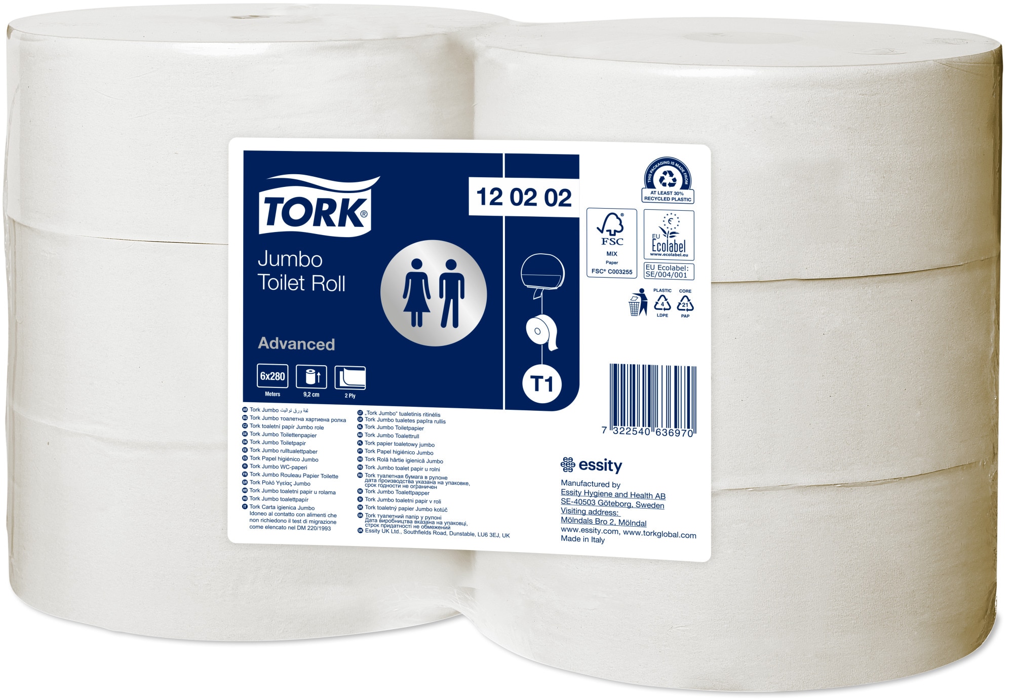 Tork toalettpapír Jumbo Universal (T1) (2 rétegű, fehér, 280 m, 6 tek/#) - Image 2