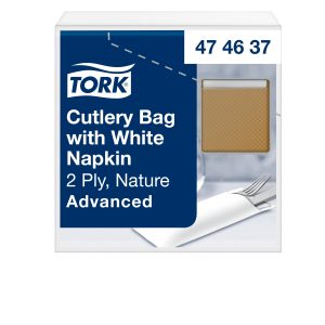 Tork szalvéta evőeszköztartó natúr -fehér színű szalvétával- (5x100 db/krt)