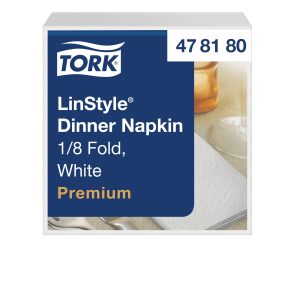 Tork szalvéta Linstyle -premium, textilutánzatú- FEHÉR -1/8- komposztálható (39/1, 14x50 db/krt)
