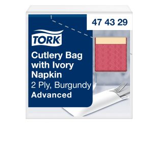 Tork szalvéta evőeszköztartó burgundi -krém színű szalvétával- (5x100 db/krt)