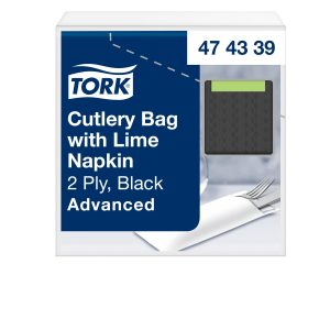 Tork szalvéta evőeszköztartó fekete -lime színű szalvétával- (5x100 db/krt)